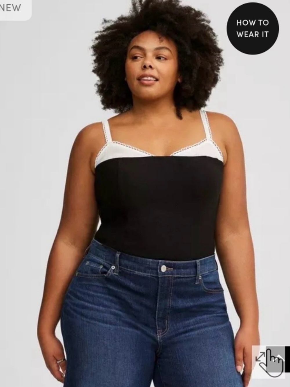 Torrid Black and White Contrast Bustier Lace-Trim Cami Tank Top